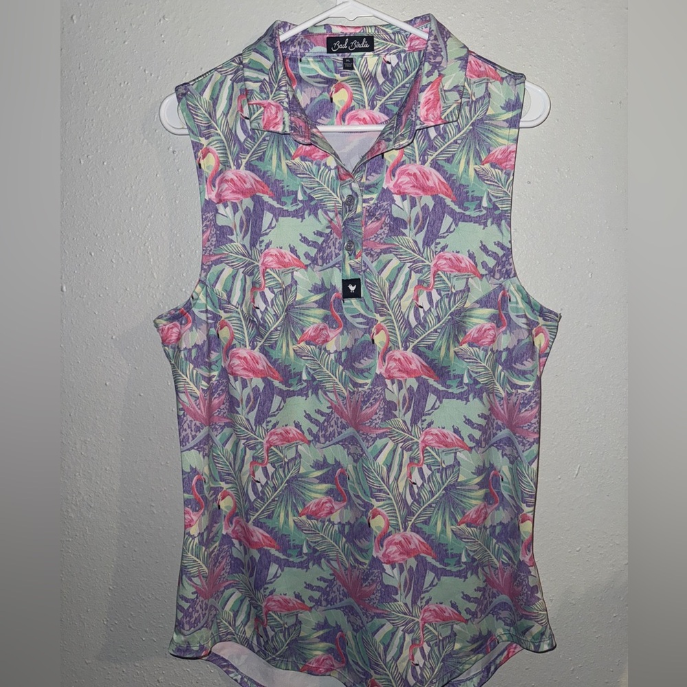 Bad Birdie Tropical Flamingo Print Top